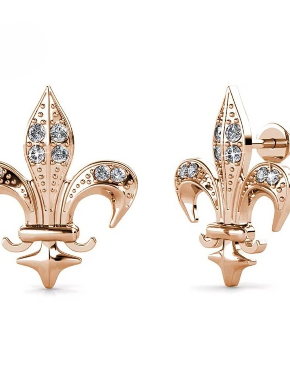 Fleur De Lis Rose Gold Plated Stud Earrings, made with Crystals by Swarovski - Picture 3 of 3